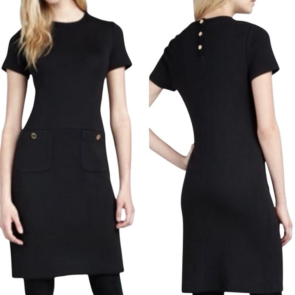 TORY BURCH Anthea Black Wool Dress Gold-Tone Buttons - Sz L